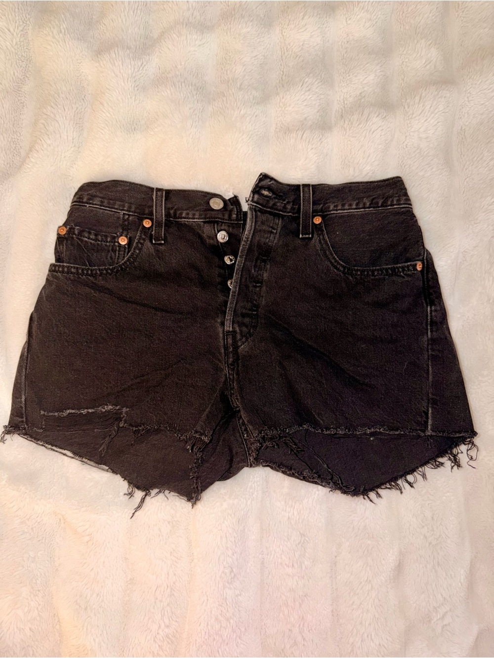 Levi's Black Distressed High-Rise Denim Shorts